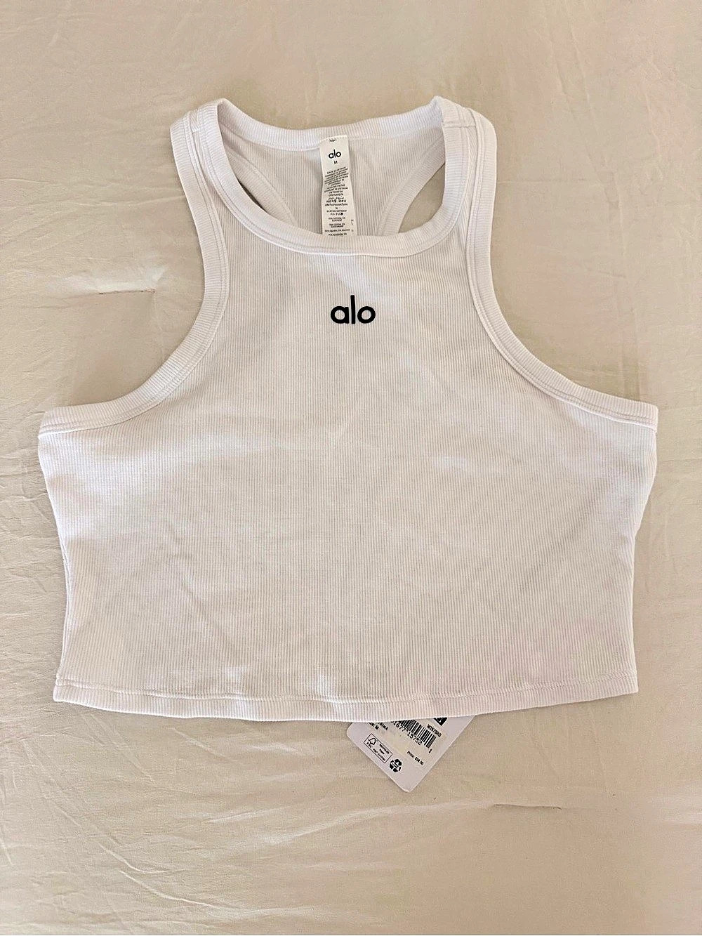 alo Aspire Tank Ribbed Tank Top in White NWT